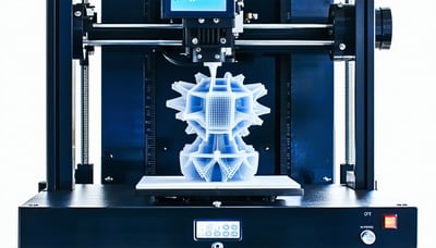 Illustration of a 3D printer creating a complex gadget
