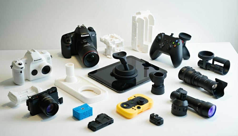 A collection of custom-designed 3D printed gadgets